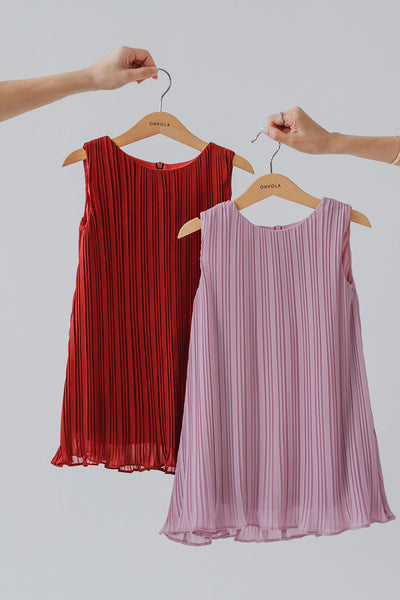 Mini Althea Pleat Dress (Brick)