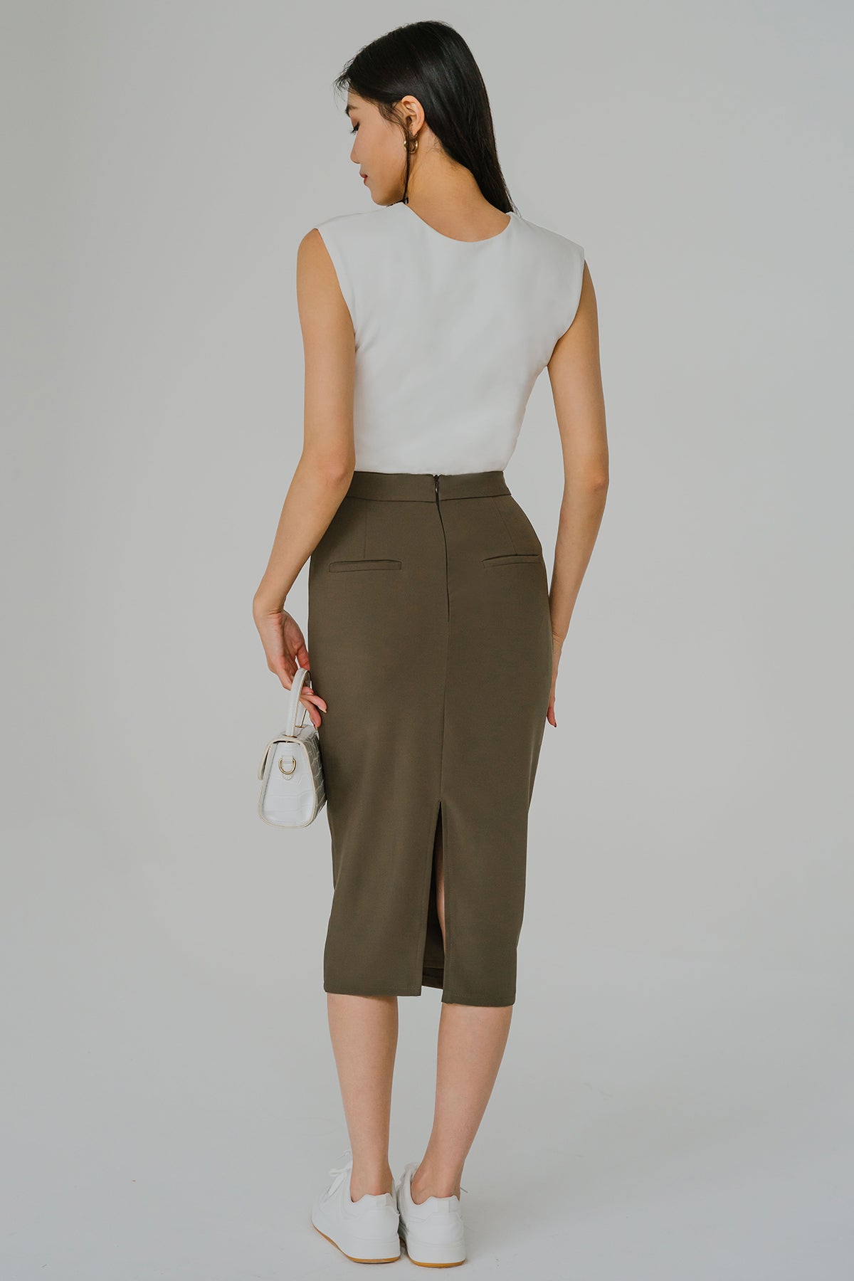 Tailored Column Pencil Skirt (Olive) – Ohvola
