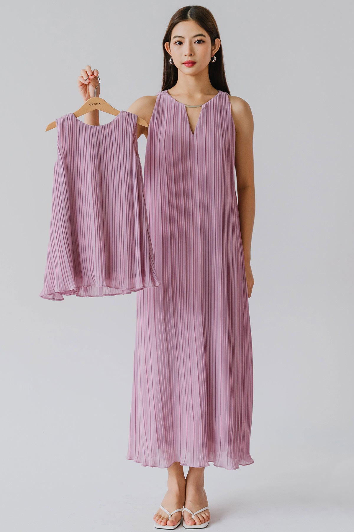Althea Embellish Pleat Dress (Pink)