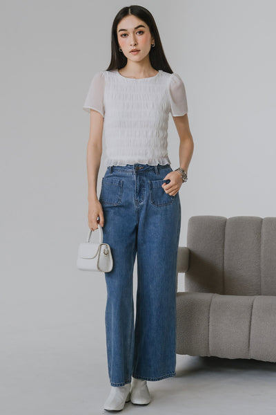 Brighton Smocked Top (White)