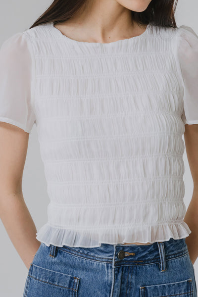 Brighton Smocked Top (White)