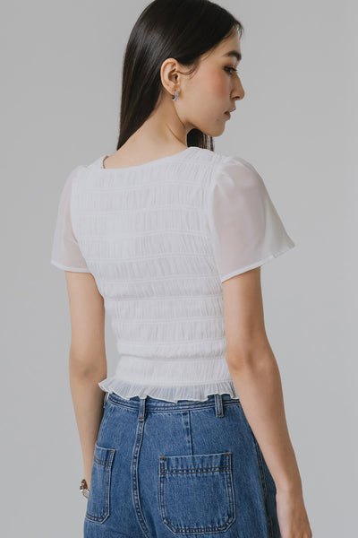 Brighton Smocked Top (White)