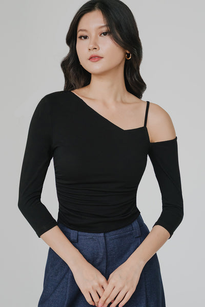 Thea Padded One Shoulder Top (Black)