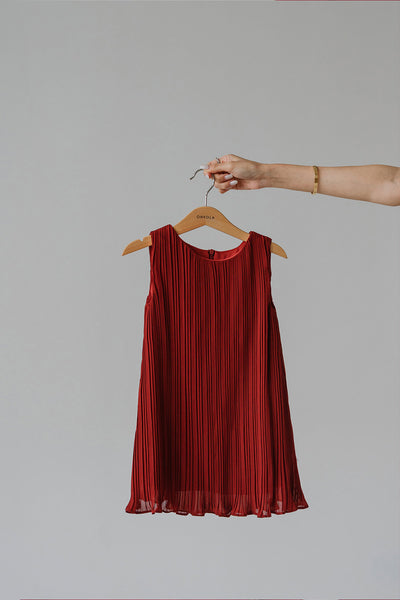 Mini Althea Pleat Dress (Brick)