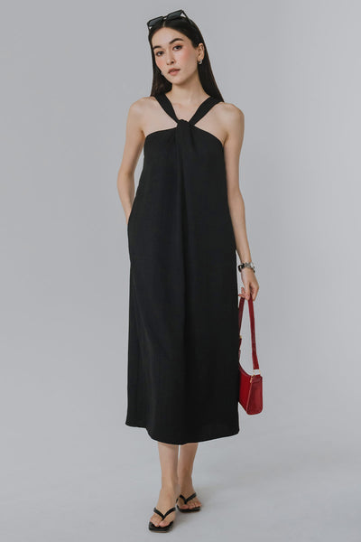 Cecil Padded Halter Dress (Black)