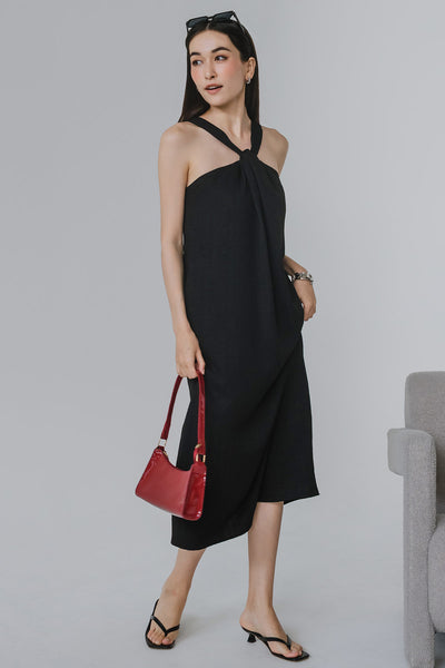Cecil Padded Halter Dress (Black)