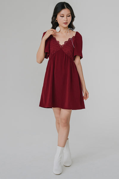 City Of Romance Eyelet Dress (Maroon)