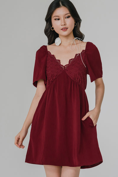 City Of Romance Eyelet Dress (Maroon)