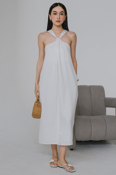 Cecil Padded Halter Dress (White)