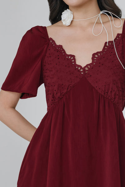 City Of Romance Eyelet Dress (Maroon)