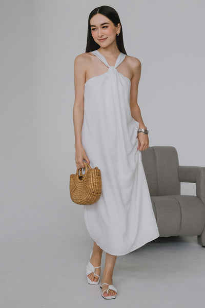 Cecil Padded Halter Dress (White)