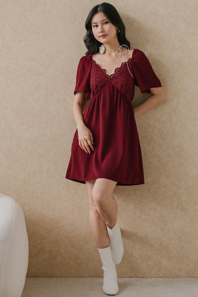 City Of Romance Eyelet Dress (Maroon)