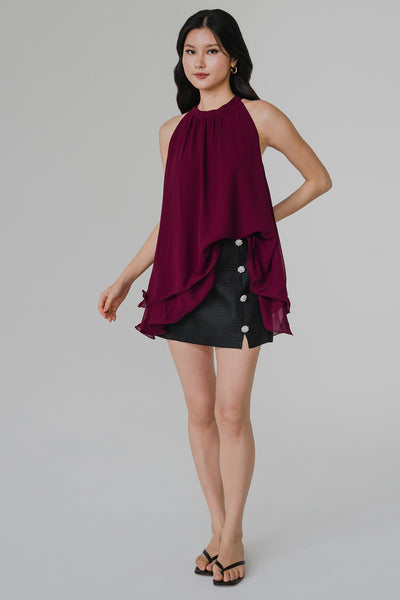Anya Tiered Ruffle Top (Burgundy)