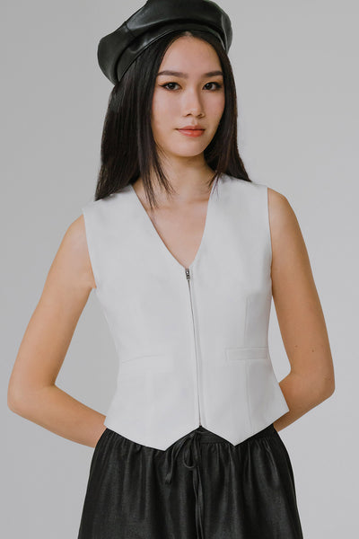 Dakota Zipper Vest (White)