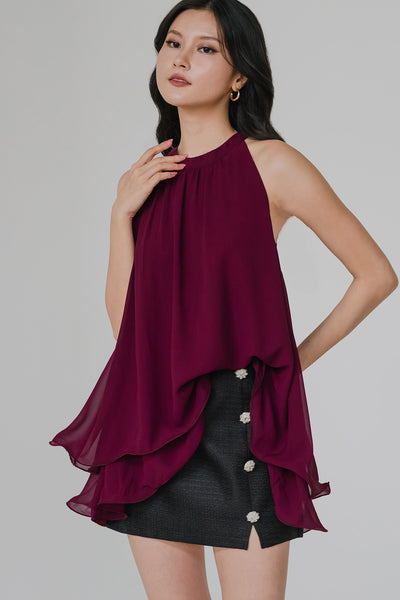 Anya Tiered Ruffle Top (Burgundy)