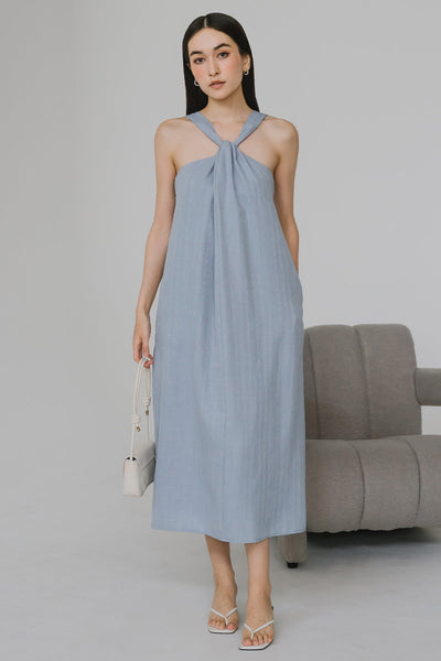 Cecil Padded Halter Dress (Blue)