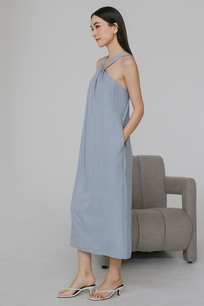 Cecil Padded Halter Dress (Blue)