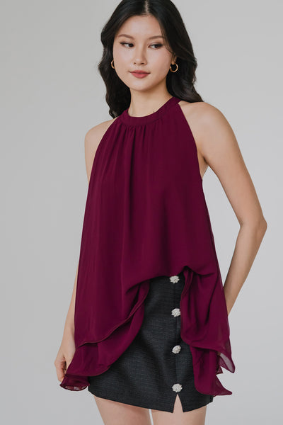 Anya Tiered Ruffle Top (Burgundy)