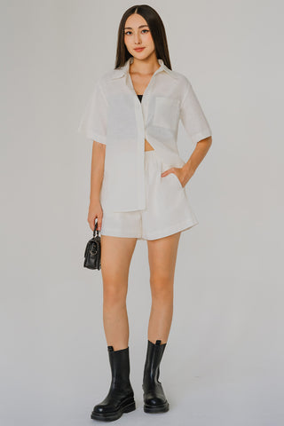 Riviera Linen Top & Shorts Set (White)