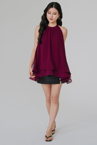 Anya Tiered Ruffle Top (Burgundy)
