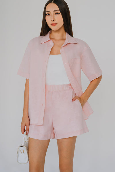 Riviera Linen Top & Shorts Set (Pink)