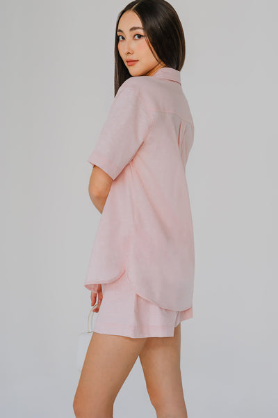 Riviera Linen Top & Shorts Set (Pink)