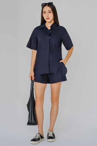 Riviera Linen Top & Shorts Set (Navy)