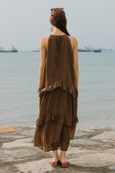Gaia Ruffle Dress (Brown)