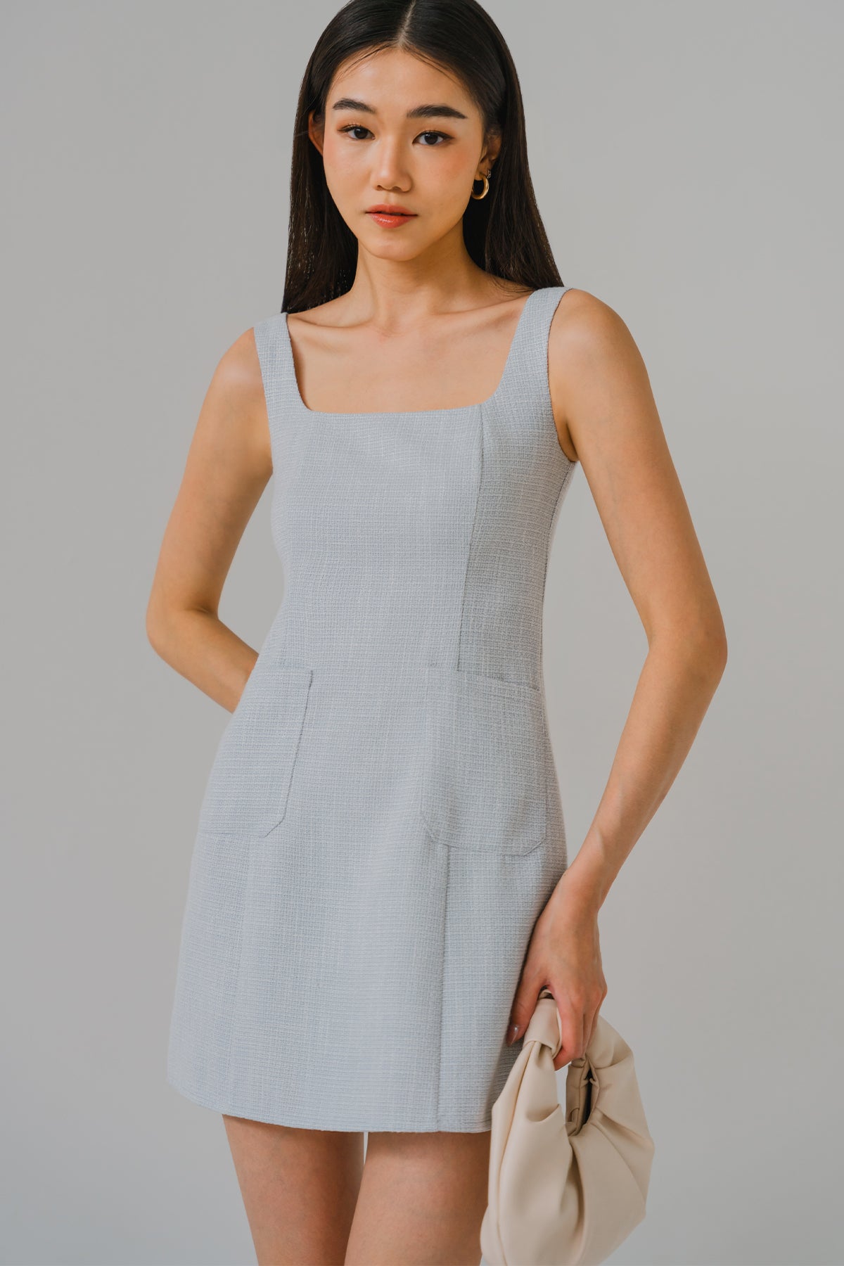 Grace And Poise Tweed Romper Dress Light Blue Ohvola