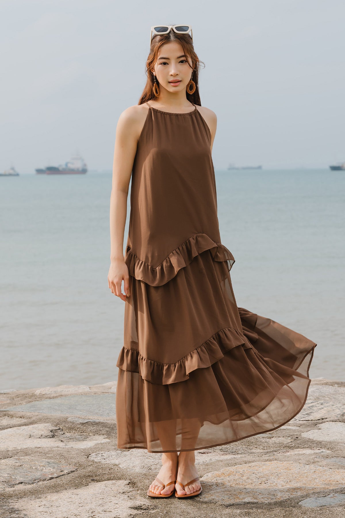 brown floral wrap dress Havana Floral Wrap Midi Dress (Mocha) main image 0