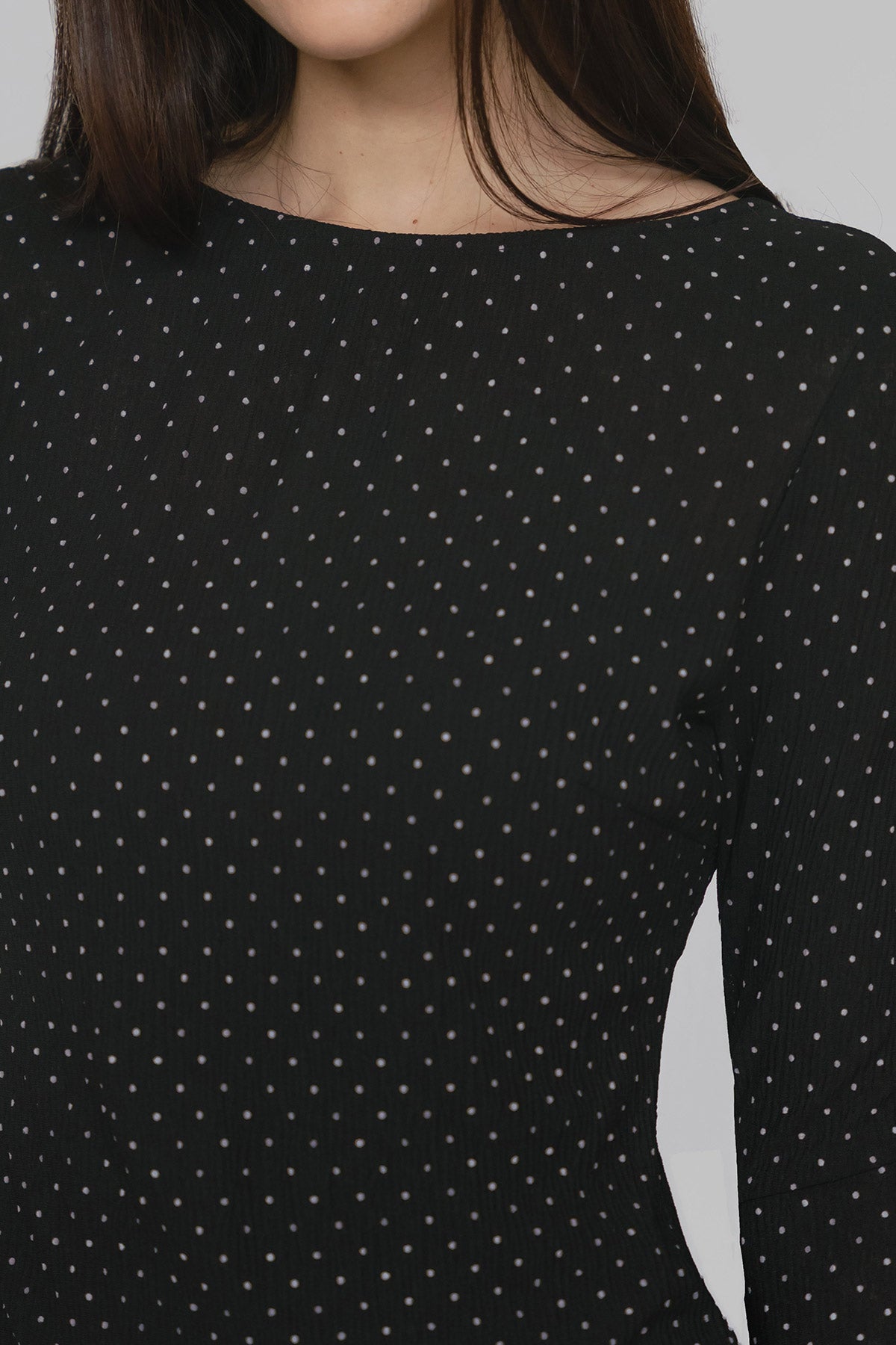 Aiko Padded Ruffle Top (Black Polka)