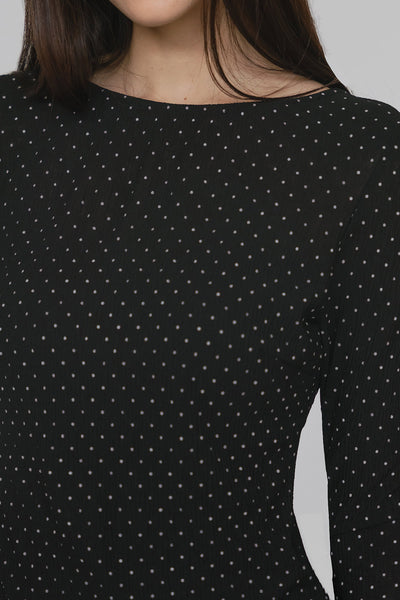 Aiko Padded Ruffle Top (Black Polka)