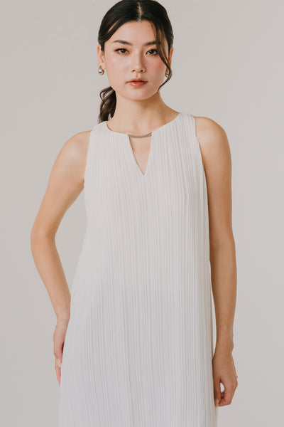 Aether Embellish Pleat Dress (White)