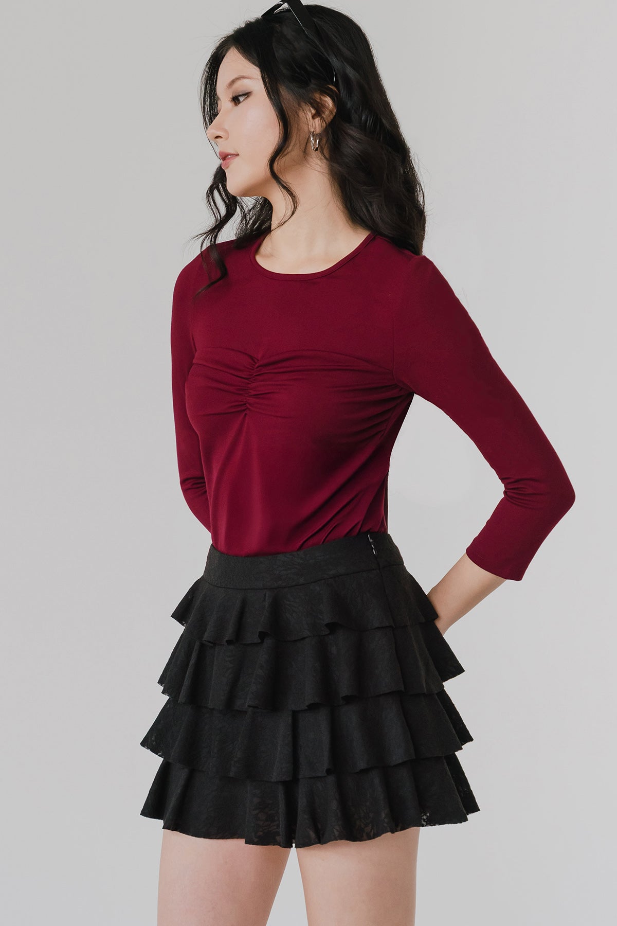 Alexa Ruched Top (Maroon)