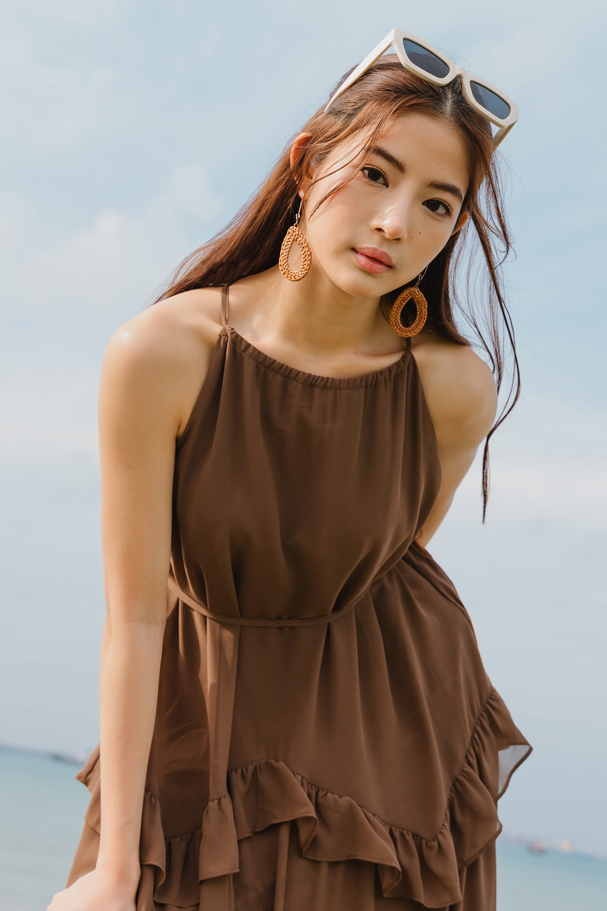 Gaia Ruffle Dress (Brown)