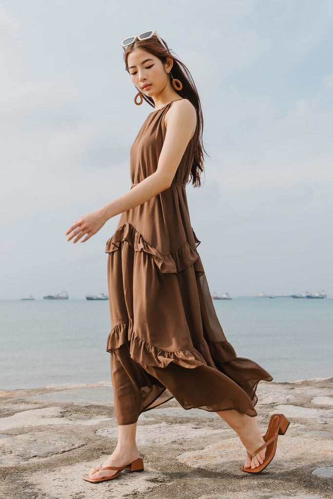 Gaia Ruffle Dress (Brown) Ohvola Gaia Ruffle Dress (Brown) Ohvola