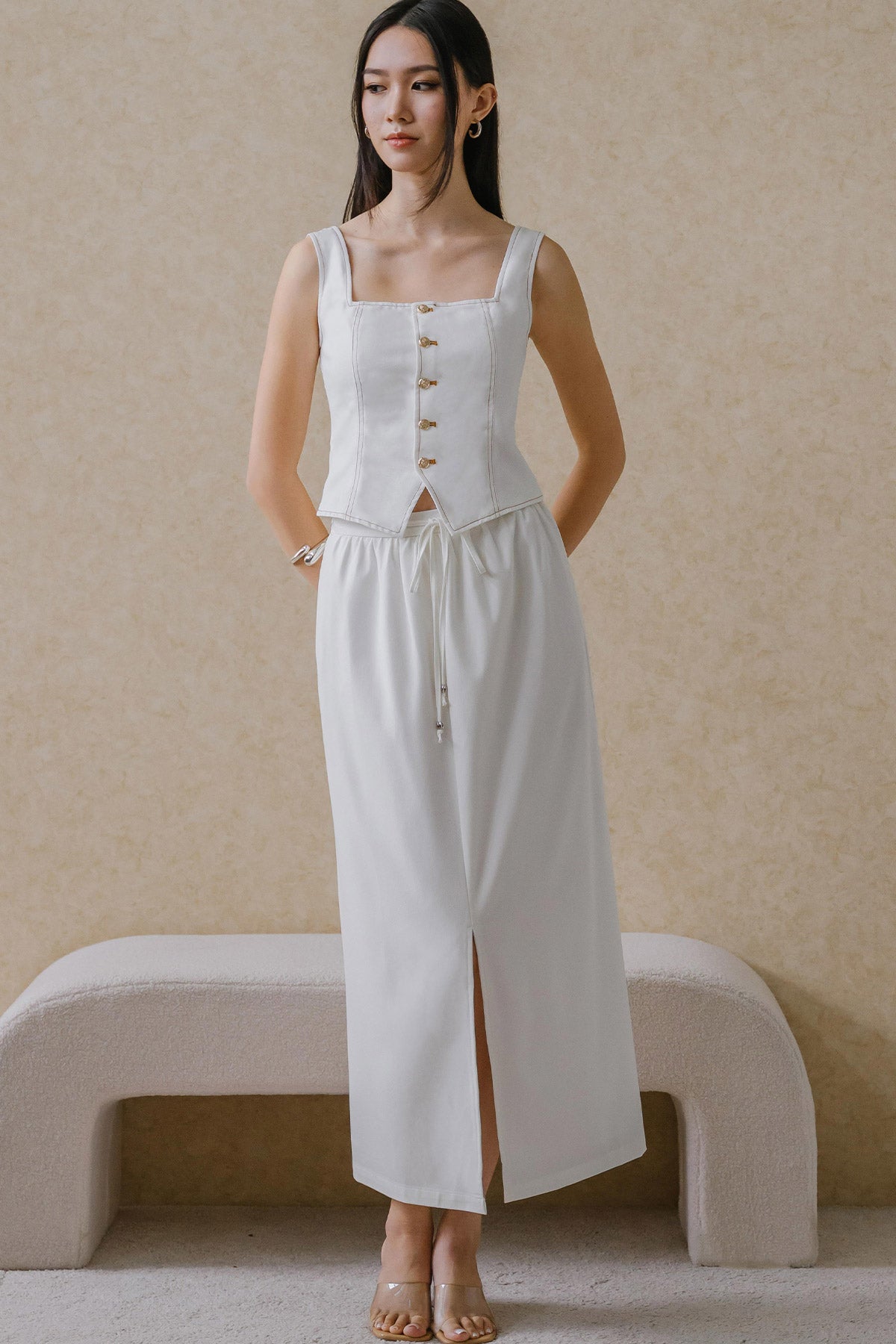 Dakota Drawstring Skirt (White)