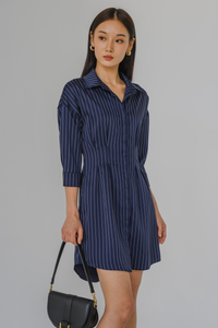 Essential Pinstripe Shirt Dress (Navy)