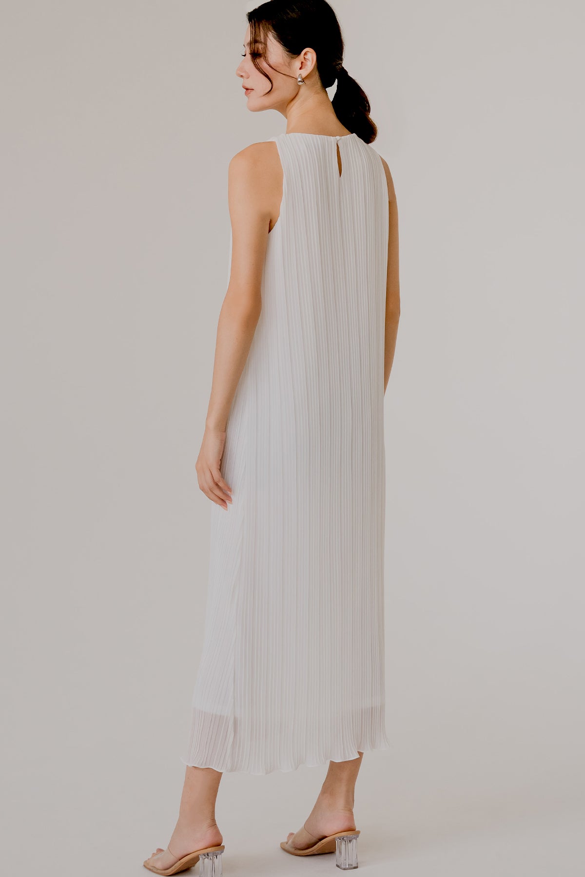 Aether Embellish Pleat Dress (White)