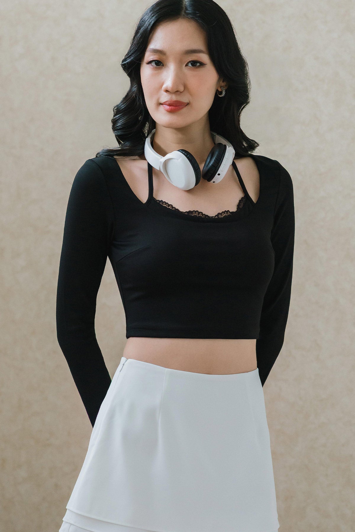 Clara Padded Lace Trim Top (Black)