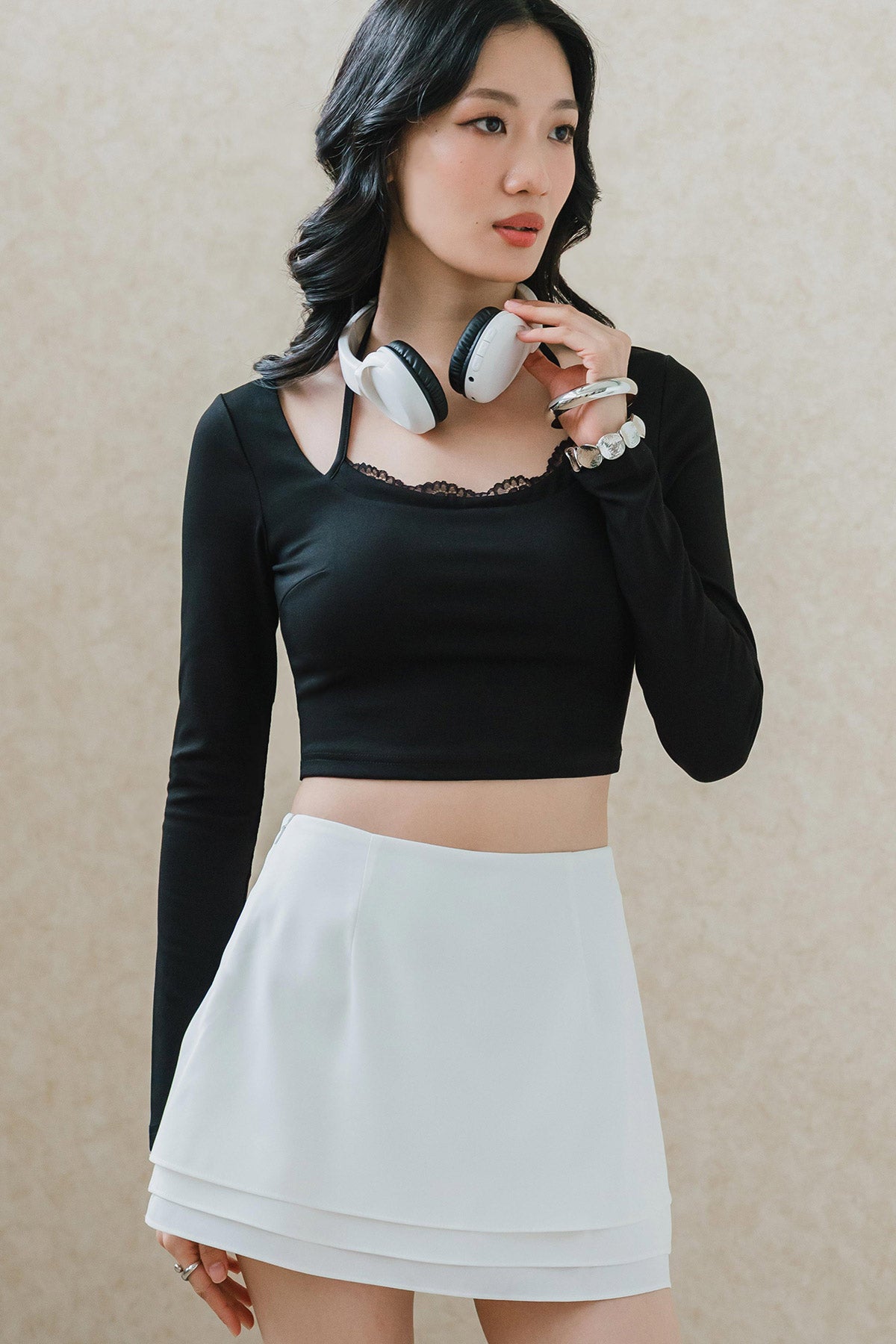 Clara Padded Lace Trim Top (Black)