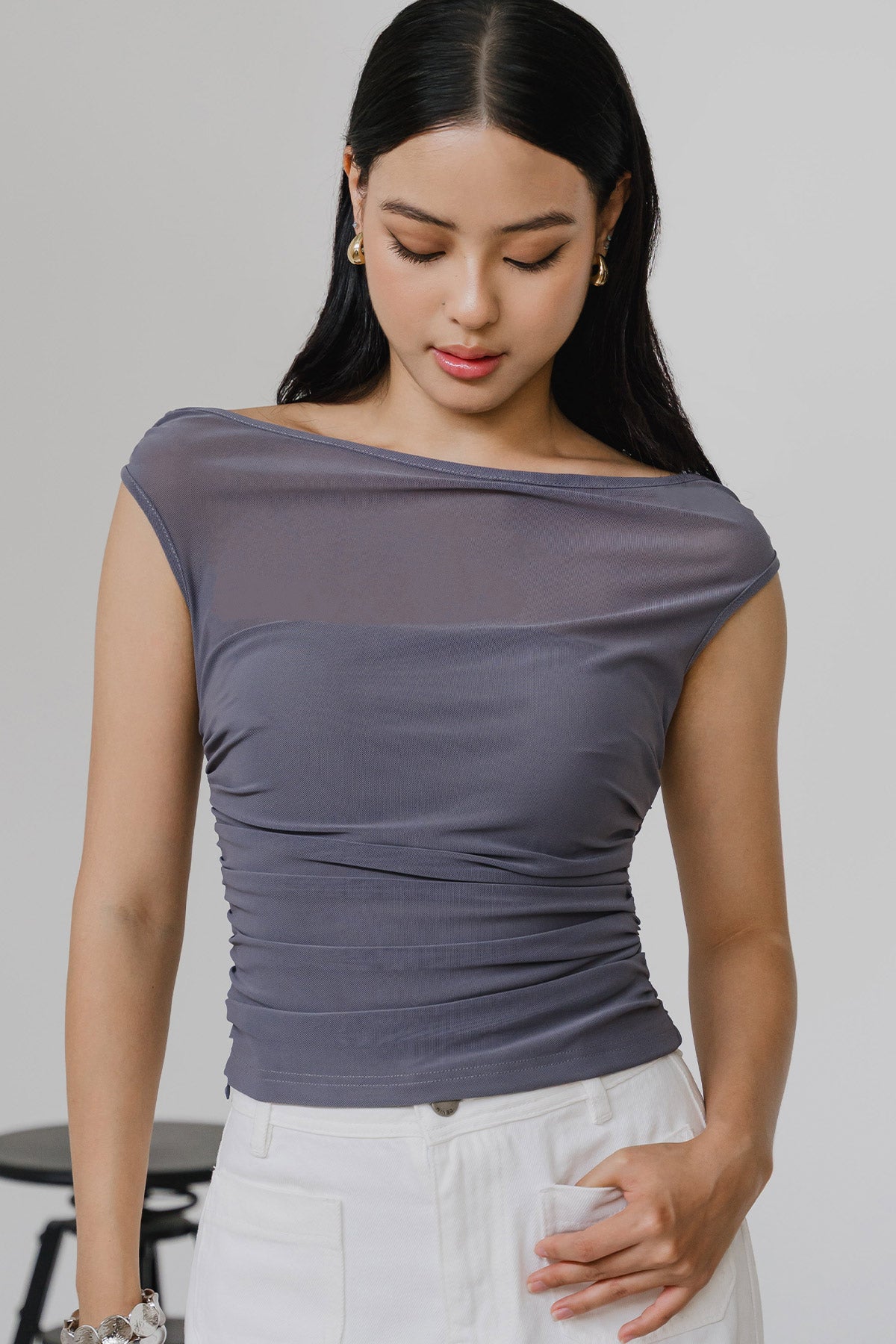 The Moment Mesh Padded Top (Slate)
