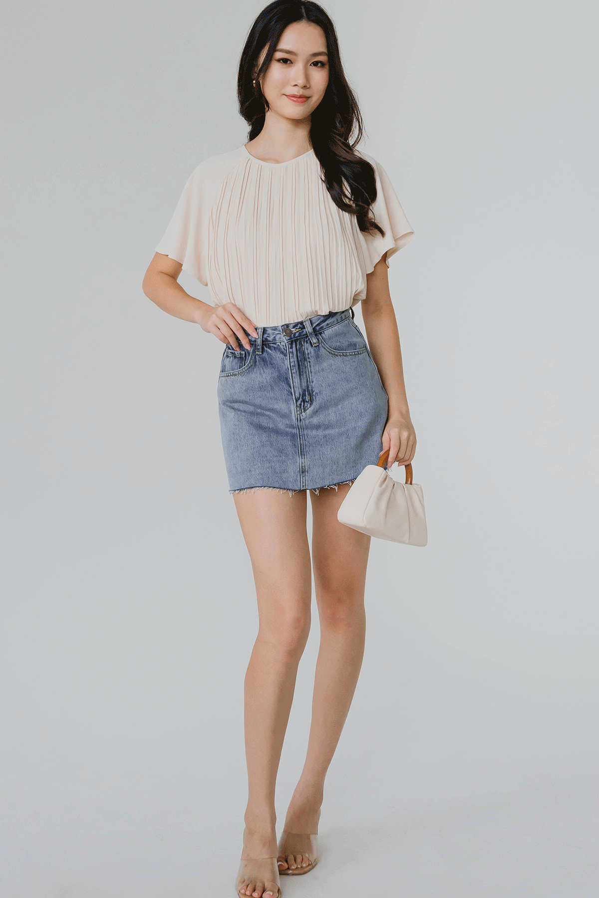 Aria Pleat Blouse (Cream)