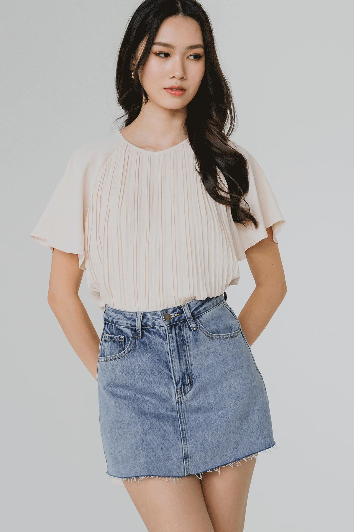 Aria Pleat Blouse (Cream)