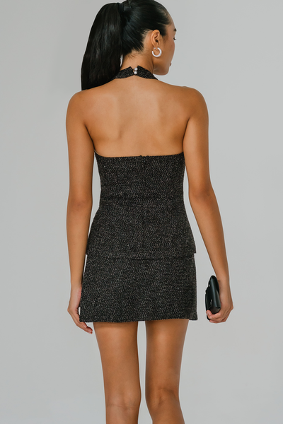 Glam Icon Tweed Halter Top (Black)