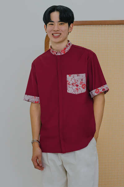 Flourished Jacquard Shirt (Crimson)