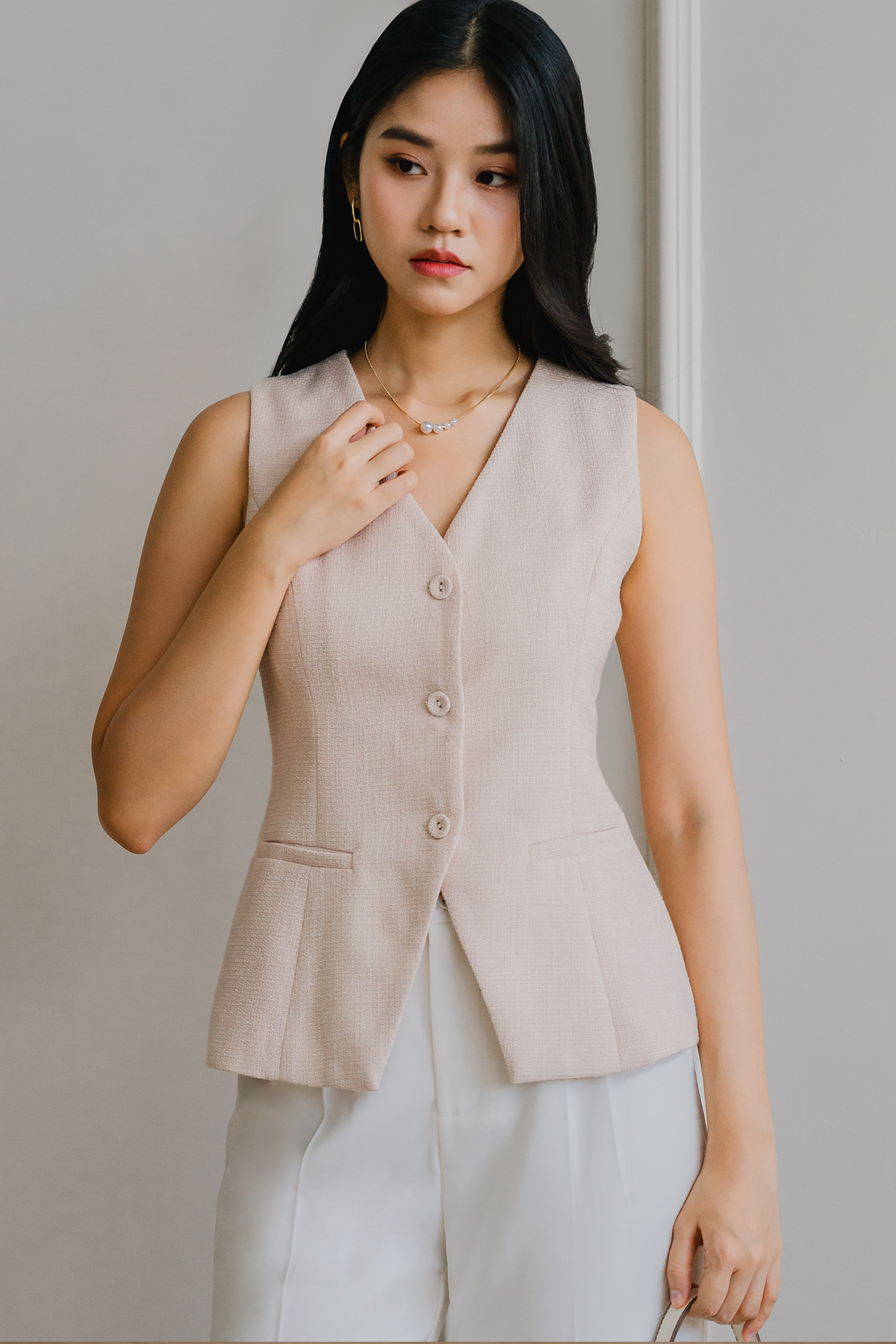 Intuition Tweed Vest (Nude Pink)