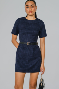 Avery Essential Tweed Dress (Blue)