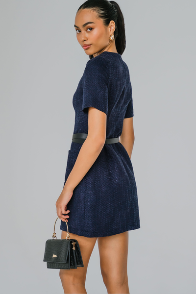 Avery Essential Tweed Dress (Blue)