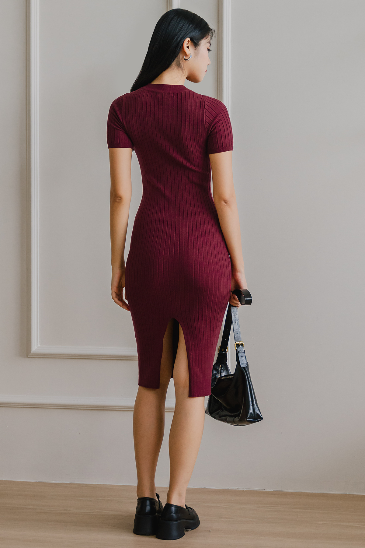 Soho Ribbed Knit Dress (Burgundy)